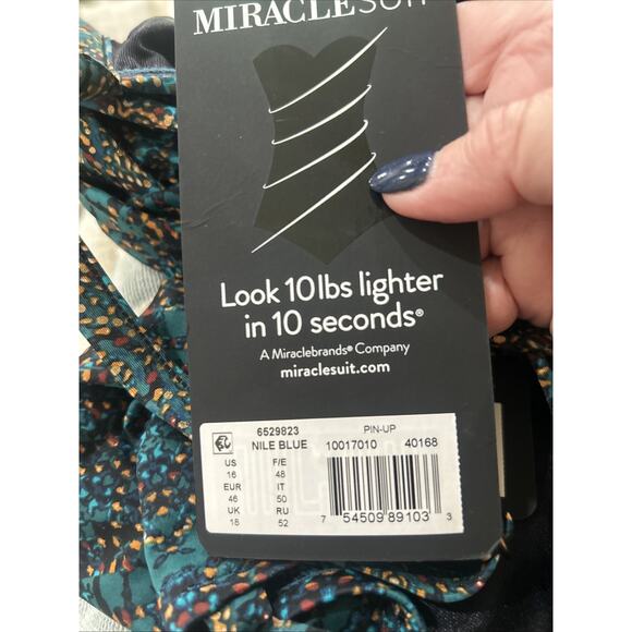 Miraclesuit Pin-up One Piece Swimsuit Pin Underwire Slimming Nile Blue Sz 16 NWT - Picture 7 of 7